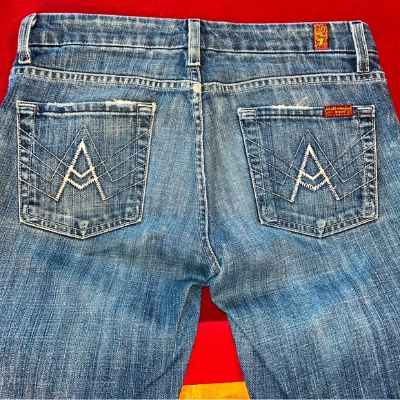 7 for all Mankind "A Pocket”Bootcut blue Jeans Frayed Cuff Flared Cotton size 28 - Picture 1 of 13